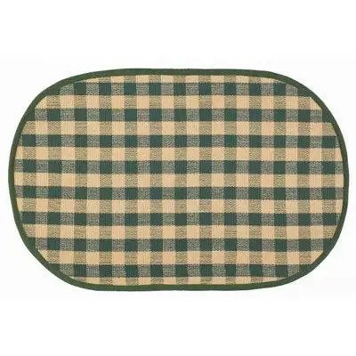 Gracie Oaks Beige And Green Checked Oval Floor Mat