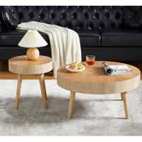 Ivy Bronx Farmhouse Style Round Coffee Table Set 2, Sofa Side Coffee Table, Wood Decoration Table, Nested Coffee Table S