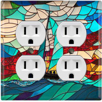 WorldAcc Sail Boat Ocean Colorful Sky Nature Themed 2 - Gang Wall Plate