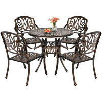 Bloomsbury Market 5 Pcs Outdoor Dining Set Cast Aluminum Patio Dining Set 4 Chairs and 1 Umbrella Table