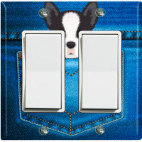 WorldAcc Metal Light Switch Plate Outlet Cover (Cute Puppy Dog Boston Terrier Jean Pocket    - Single Toggle)
