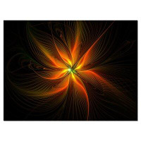 Made in Canada - Design Art Shiny Golden Yellow Fractal Flower on Black Graphic Art on Wrapped Canvas