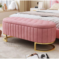 Mercer41 Upholstered Storage Bench With Button-Tufted, Metal Legs