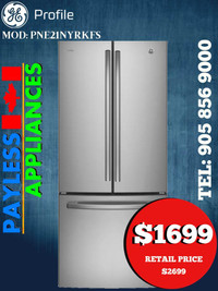 GE PNE21NYRKFS 30  French Door Refrigerator with Water Dispenser 21 Cu. Ft. Capacity  Stainless Steel