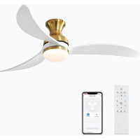 Ivy Bronx 52 Inch Modern Ceiling Fan With 3 Colour Dimmable 3 Solid Wood Blades Remote Control Reversible DC Motor For B