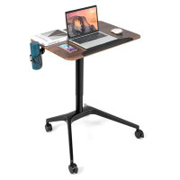Inbox Zero Inbox Zero Pneumatic Standing Desk Tilting Adjustable Laptop Cart Mobile Podium Cup Holder