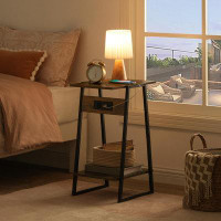 17 Stories Modern End Table With Accessible Charging Station: Fit For Small Spot, 2-Tier Storage, Sturdy Frame, Effortle