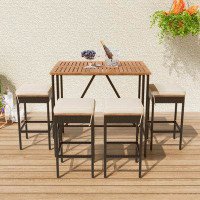 Latitude Run® 5-Piece OutdoorHeight Table set With Cushions And Four Stools