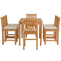 Gracie Oaks 7 Piece Teak Wood Chippendale 55" Rectangular Bistro Counter Dining Set Including 2 Arm & 4 Side Counter Sto