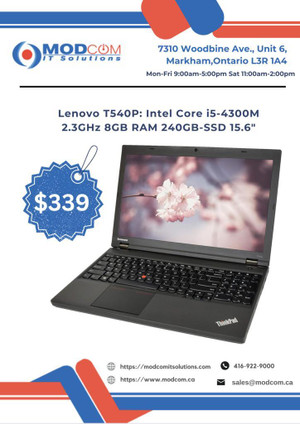 Lenovo ThinkPad T540P 15.6-Inch Laptop OFF Lease FOR SALE!!! Intel Core i5-4300M 2.3GHz 8GB RAM 240GB-SSD Canada Preview
