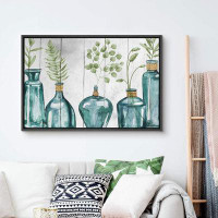 IDEA4WALL Eucalyptus Leaves in Blue Glass Vase with Wood Botanical Plants Impressionism Contemporary Comic