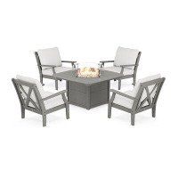 POLYWOOD® Braxton 5-Piece Deep Seating Conversation Set with Fire Pit Table