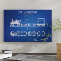 East Urban Home F.W. Carpenter Toy Locomotive Patent Sketch (Blue Grid) by Aged Pixel - Wrapped Canvas Print