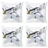 East Urban Home Ambesonne Vintage Airplane Decorative Throw Pillow Case Pack Of 4, P-51 Dallas Doll Detailed Illustratio