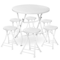 MoNiBloom 7 Pieces 2.6 FT Folding Round Table And Chair Set, Portable Commercial Card Dining Desk And Stools