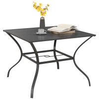 Winston Porter Outdoor Dining Table with Parasol Hole Patio Table, Dark Grey