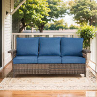 Ebern Designs StLouis 79" Wide Outdoor Wicker Patio Sofa with Cushions