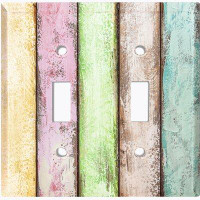 WorldAcc Metal Light Switch Plate Outlet Cover (Colourful Pastel Fence Vertical - Double Toggle)
