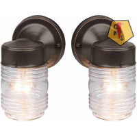 Breakwater Bay 1-Light 2-Pack Indoor/Outdoor Wall Light With Clear Ribbed Glass For Entryway Porch Patio, Oil Rubbed Bro