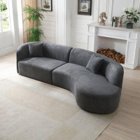 Hokku Designs Nc4010-grey-3le Modern Luxury Curved Sofa With Chaise, 2-piece Set, Right Hand Facing Sectional, Boucle Up