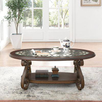 Alcott Hill Coffee Table with Glass Table Top and Powder Coat Finish Metal Legs