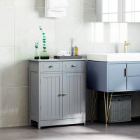 Wildon Home® Grey Freestanding Bathroom Floor Cabinet With 2 Doors, 2 Drawers, Adjustable Shelf (wooden)