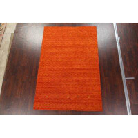 Isabelline Orange Wool Gabbeh Area Rug Hand-Knotted 6X9