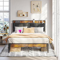 17 Stories Queen Size Bed Frame, Storage Headboard with Charging Station