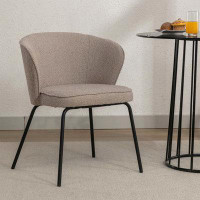 Wrought Studio Set of 1 Boucle Fabric Dining Chair With Black Metal Legs