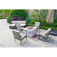 Winston Porter Pink 5-Piece Gas Fire Pit Table Set, 2 Single Chair, 2 Rocking Chair And A Sun Lounge Set
