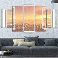 Made in Canada - Design Art 'Open Window to Brown Seashore' 5 Piece Wall Art on Wrapped Canvas Set