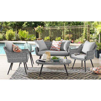 Rosecliff Heights Crigger 5-Piece Rattan Wicker Outdoor Conversation Set -1 Loveseat, 2 Lounge Chairs, 1 Coffee Table, 1