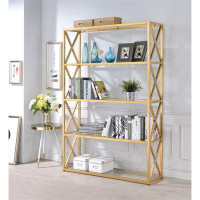 Everly Quinn Sowers Bookshelf In Gold & Clear Glass