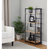 17 Stories Contemporary Bookcase In Black Painted Metal And Natural Wood By Lumisource