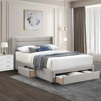 Latitude Run® Queen Size Platform Bed Frame with Headboard and 3 Rolling Storage Drawers