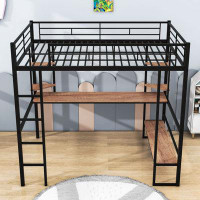 Mason & Marbles Lorudes Kids Full Metal Loft Bed with Built-in Desk and Shelves