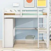 Harriet Bee Wood Full Size Loft Bed With Built-In Wardrobe, Desk, Storage Shelves And Drawers, White