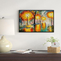 Made in Canada - East Urban Home 'Street in Autumn' Framed Oil Painting Print on Wrapped Canvas