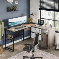 Zipcode Design™ Fulcher Corner Desk with File Cabinet Reversible Desks 60'' L shape Desk or Long Desk for 2 Person