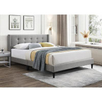 Red Barrel Studio Jeri 54'' DOUBLE BED, GREY FABRIC UPHOLSTERED AND TAPPERED LEGS