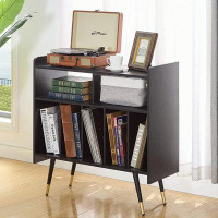 Mercer41 Krishka Record Player Table with Charging Station Living Room Bedroom Bedside Table, Small Storage Cabinet