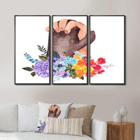 Red Barrel Studio Brown Hand Holding Pink Hand With Flowers - Traditional Framed Canvas Wall Art Set Of 3