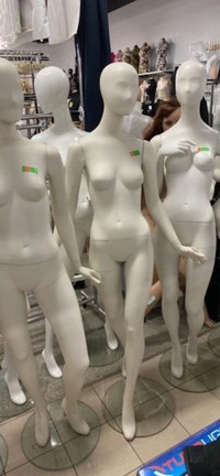 Used matte/glossy white Female mannequin with abstract egghead. manikin clothing display production studio
