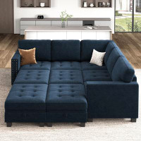 Ebern Designs Airlie Modular Corner Sectional U-shaped Sleeper Sectional Velvet Sofa Bed With Storage Ottoman