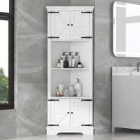 Rosalind Wheeler Tall Corner Bathroom Cabinet With Doors And Adjustable Shelf