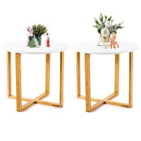 Latitude Run® 2pcs Round End Table Nightstand Coffee Accent Table Bamboo Leg Easy Assembly