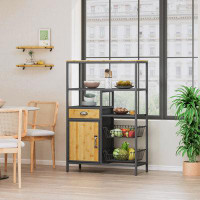 17 Stories Multipurpose Bookshelf Storage Rack, with Drawer Cabinet and Two Storage Baskets