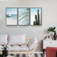 Rosecliff Heights Sea And Plant Wall Art - 3 Piece Picture Aluminum Frame Print Set On Canvas, Wall Decor For Living Roo