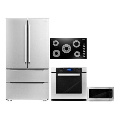 Cosmo 4 Piece Kitchen Package with French Door Refrigerator & 36" Electric Cooktop & Wall Oven in Refrigerators
