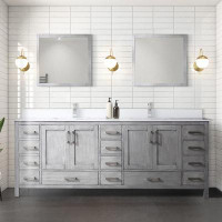 Latitude Run® Meuble-lavabo double l 84 po x P 22 po, plateau en quartz blanc et miroirs 34 po.